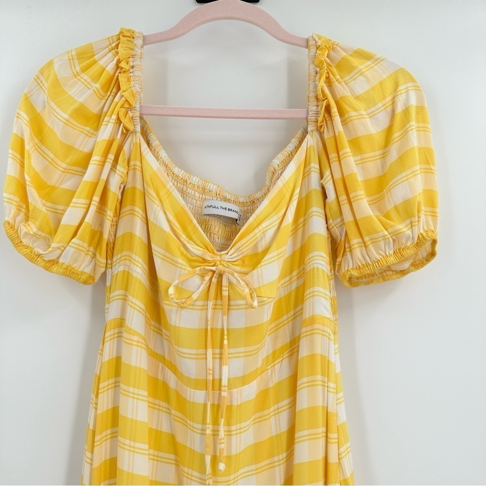 Faithfull the Brand Yellow/White Plaid A-Line Juniper Short Sleeve Dress Size 4